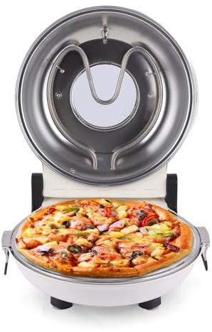 KLAIF Electric Countertop Pizza Oven With 31CM Ceramic Stone, Dual Adjustable Temperature Controls, Includes 4 Pizza Tools, LMC-White