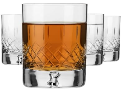 Krosno – Vasos para whisky, bourbon y escocés de 250 ml – Juego de 4 piezas – Colección Saga – Cristal tallado – Hechos a mano – Ideal como regalo