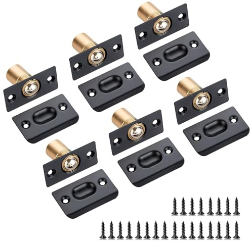 Ball Door Catches for Internal Doors 6 Pack Adjustable Door Latch, Black | Spring Ball Bearing Catch, Smooth Door Latch, For Internal Doors, Cupboards, Closets, Cabinet Doors, Easy Fit Hardware