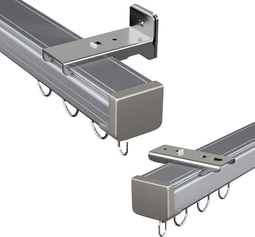Vorhangschiene Aluminium 1 läufig, Gardinenschiene für Schwere Vorhänge, 50 200 230 300 400 610 cm Decken- Oder Wandmontierte Gardinenstange für Raumteiler zu Hause(Grau,480cm)