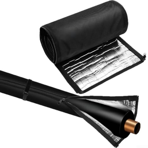 PureBowlic Oxford 600D Manchon d'isolation en cuivre CVC avec fermeture éclair, housse de protection résistante aux intempéries pour tuyaux extérieurs, 183 x 26 cm, noir pour systèmes de chauffage et