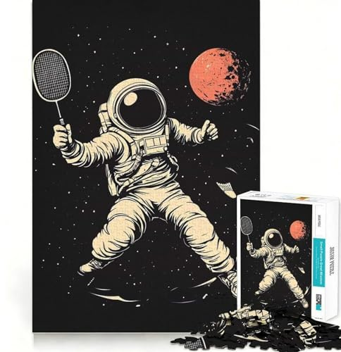 Puzzle für Erwachsene,1000 Teile,Astronauten-Badminton-Puzzle,perfekt geschnitten,lustiges Denkspiel,friedliches Spiel,lustiges Geburtstagsgeschenk (38x26cm)