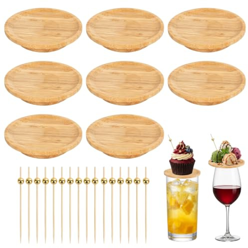 Ruvsroms Weinglas Topper aus Bambus, 8 Stück mit 16 Spießen | Kreative Vorspeisenteller, Für Charcuterie, Käse & Desserts, Für Weinproben, Cocktailpartys und gesellige Runden