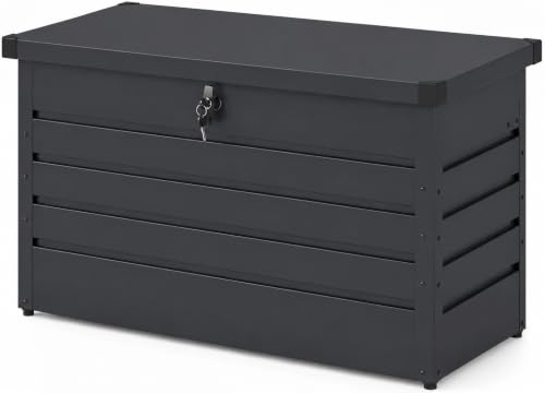 Koll Living Gartenbox Torix | 300/600 Liter | pulverbeschichtetes Metall, Anthrazit | mit Gasdruckfeder | UV- und witterungsbeständig (350 Liter)