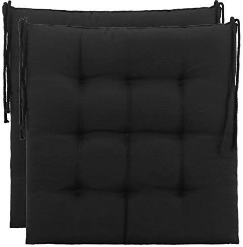 Brandsseller 2er Set Stuhlkissen 40x40 cm Sitzkissen Polster Stuhlauflage mit Haltebändern Dekokissen für Indoor Outdoor gesteppt- Schwarz
