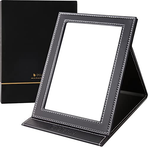 DUcare Folding Desk Mirror - Portable Compact Ultrathin Travel Mirror with Adjustable Stand, HD Distortion-Free & Cushioned Edges, for Camping/Office/Home