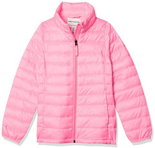 Amazon Essentials Giacca Tipo Piumino Leggero Ripiegabile e Antiacqua con Cappuccio Bambine e ragazze, Rosa Fluo, 6-7 anni