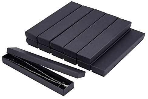 nbeads 12 Stück Schwarz Karton Halskette Box, Kraft Schmuckschatulle Rechteck Geschenkbox Geschenkverpackungen Box Für Armbänder Halskette Aufbewahrung Und Präsentation, 21×4×2 cm