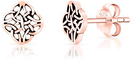 DTPsilver® SMALL 925 Sterling Silver Rose Gold Plated Studs Earrings - Celtic Knot - Diameter 7 mm