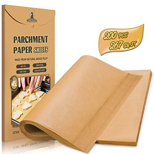 200 Pcs Unbleached Parchment Paper Baking Sheets, 12 x 16 Inch, Precut Non-Stick Parchment Sheets for Baking, Cooking, Grilling, Air Fryer and Steaming - Unbleached, Fit for Half Sheet Pans