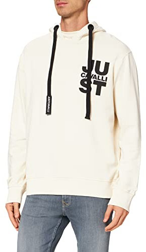 Just Cavalli Herren Felpa a Maniche lunghe Con Cappuccio Kapuzenpullover, Ecru, S
