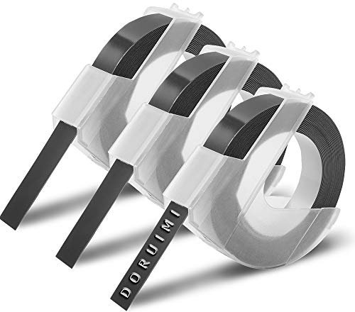 Doruimi S0898130 Compatible with Dymo Omega Label Tape 9mm Embossing Label Maker Tape, 9mm x 3m Black, Plastic Self-Adhesive 3D Embossed Refill, Work with DYMO Omega Junior Tapes, 3 Pack