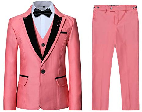 Garçon Costume 3 Pièces Classique Slim Fit Mariage Bal Tuxedo Veste Pantalon Et Gilet #8152 Rose 14 Ans