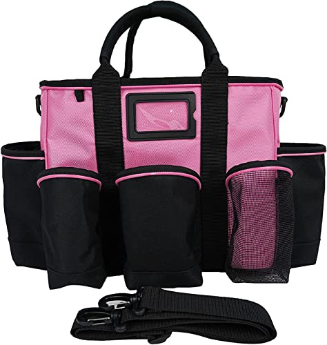 14 inch Supply bag Open Top Tote tool bag Tool Organizer bag with shoulder strap for Cleaner, Contractor, HVAC (Pink)…