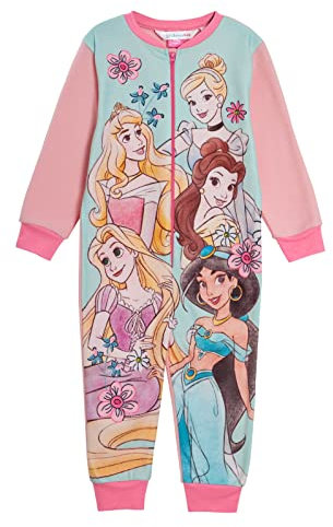 Disney Pigiama intero da principessa per ragazze, in pile, con cerniera, abbigliamento da notte per bambini, rosa, 18-24 Months