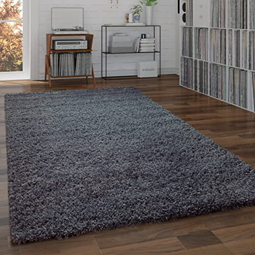 Paco Home Shaggy Teppich Hochflor Flauschig Wohnzimmer Uni In Versch. Farben & Größen, Grösse:140x200 cm, Farbe:Jeans-Blau