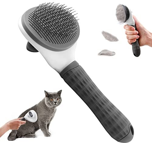 Cat Brush Dog Brush, Slicker Cat Dog Brushes for Grooming, Self Cleaning Dog Cat Grooming Brush with Smooth Handle, Pet Grooming Tool Cat Dog Massage Clean Tangled Brush (Grey)