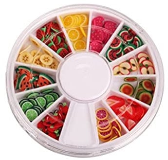 1box Mini 3D Fruit Slices,Creative Nail Art Decoration Cute Finger Nail Fresh Fruit Multi Usage Polymer Clay Fruit Rods Sticks ruit Fimo Clay for Nail Art(12 Pattern)