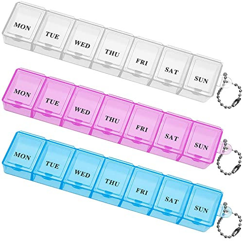 MEISO 3 Stück Tablettenbox 7 Tage, Sicher Pillendose 7 Fächer pro Tag Tragbar Leicht Zu Öffnen Medikamentendosierer für die Reise