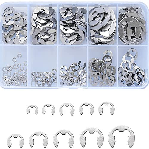 LOUIKAY Sicherungsring Set für E-Clip 130 Stück Sicherungsscheiben Sortiment Kit, Edelstahl Sprengringe 10 Größen Unterlegscheiben mit Kunststoffbox für Befestigen von Lagern (M1.5/2/3/4/5/6/7/8/9/10)