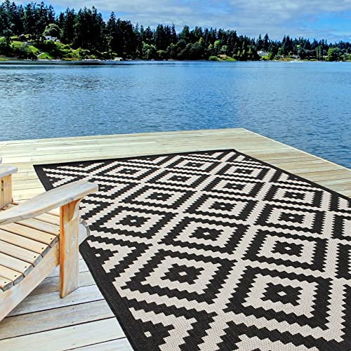 THE RUGS Outdoor-Teppich, wetterfest und UV-beständige Teppiche für den Außen- und Innenbereich, strapazierfähig, für Terrasse, Veranda, Garten, Küche, Bad oder Wohnzimmer, Schwarz, 160 x 230 cm