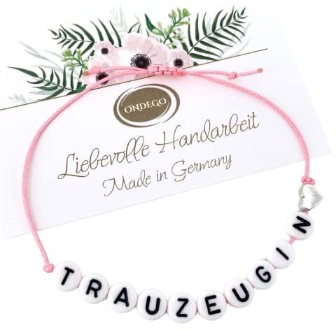 ONDEGO ROSA Armband Geschenk fragen Trauzeugin Nylon Brautjungfer Hochzeit