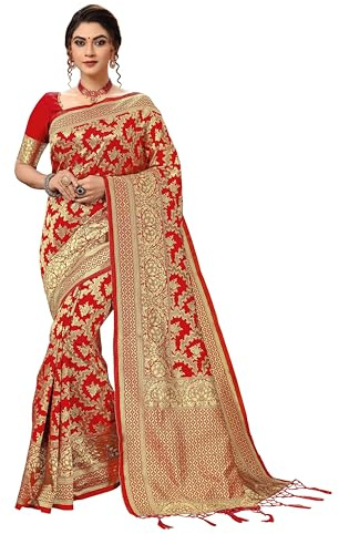TRENDMALLS Women's Banarasi Silk Saree-S13-Red