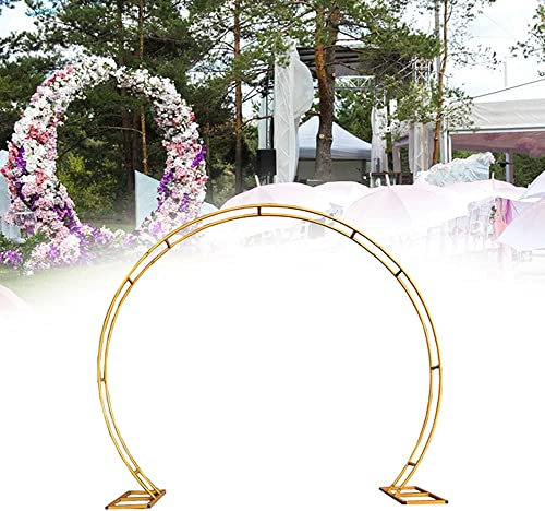 WHFTD 2 Farben Runden Hochzeit Bogen Mit Sockel Mondtor Gartenbogen Rankhilfe Anti-Rost Hochzeitsbogen Feierliche Dekoration,Gold,2.6 * 2m