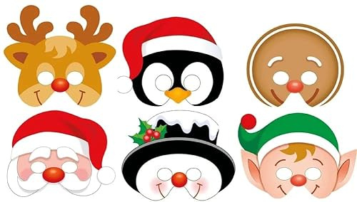 Anila's Complete Christmas Themed 10 Party Bags, Fillers & Favours – Set of 12 Christmas Card Masks. (Ideal for Children Aged 4-8)