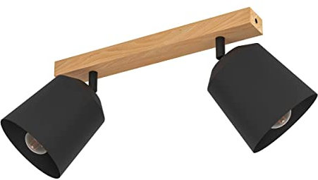 EGLO Deckenstrahler Cotorro, 2-flammige Deckenlampe mit schwenkbaren Spots, FSC100HB, skandinavische Deckenleuchte aus Holz in Natur und Metall in Schwarz, Deckenspot mit E27 Fassung