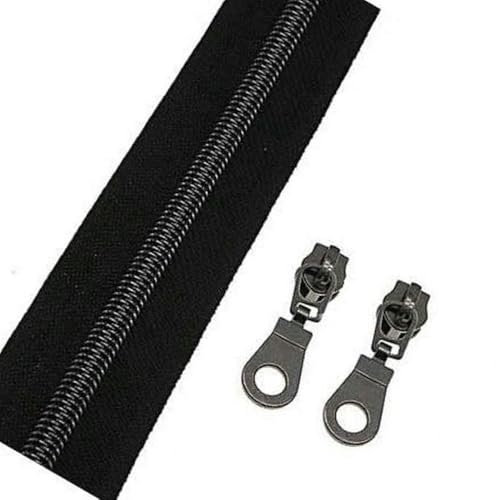 #5 Nylonspulen Reißverschlüsse 9m Endlos Reißverschluss Meterware Schwarze Klebeband Altsilber Zähne mit 25 PCS Reißverschluss Sliders für Nähen YIGUANXIN