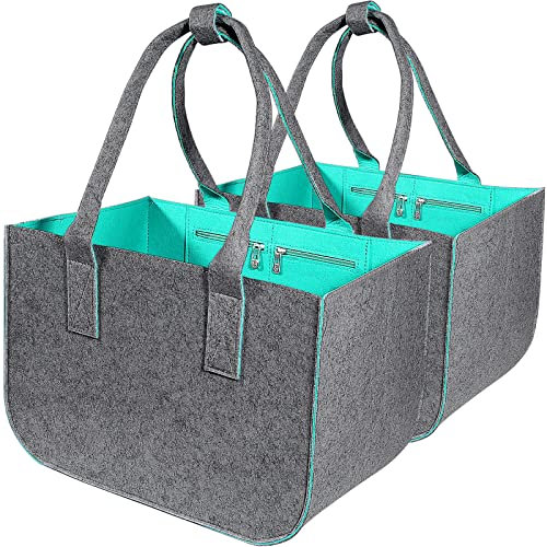 Filztasche Einkaufstasche 2Stück Filztaschen Shopper Einkaufstasche Faltbar Groß Tragetasche Shopping Bag Stabile Henkel mit Verschluss Einkaufskorb mit Innentasche Filz Tasche zum Einkaufen Kaminholz