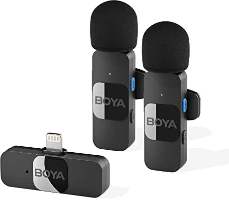 BOYA Micrófono Lavalier inalámbrico para iPhone, iPad, teléfono, omnidireccional, externo, mini micrófono Lightning para iPhone, micrófono de clip para grabación de video, podcast, YouTube,