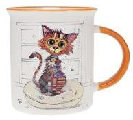KIUB Mug avec des animaux de la ferme , des bois et des montagnes - motif chat marron stylisé - matière porcelaine fine - contenance 320ML