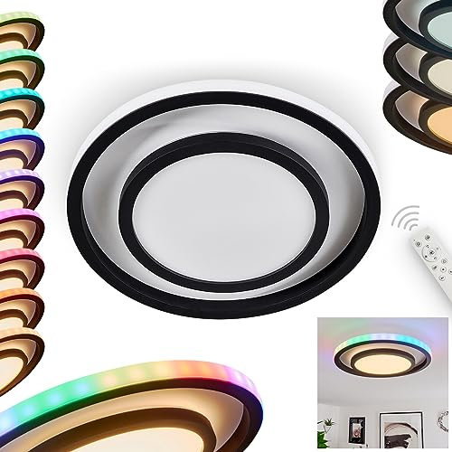 LED Deckenleuchte Cavadinha, Deckenlampe aus Metall/Kunststoff in Schwarz/Weiß, dimmbar/RGB Farbwechsel m. Fernbedienung (inkl.), 1900 Lumen, 3000-6500 Kelvin, RGB LED 18 Watt, Lichteffekt, Nachtlicht