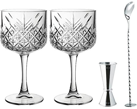 Utopia Timeless Vintage Set - Gin Lovers Essentials, Include 2 Timeless Gin Glass 550ml, Mixing Spoon and 25/50ml Jigger