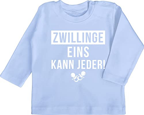 Baby Langarmshirt - Zur Geburt - Zwillinge - EINS kann jeder - 6/12 Monate - Babyblau - geschenk born twin pregnancy twins babygeschenke papa von zwillingen babygeschenk geschenke fuer babyparty