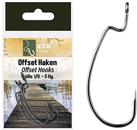 Zite Fishing Offset-Haken Set - 5 STK Scharfe Angelhaken Kunstköder-Angeln Barsch & Zander Größe 1/0 - Perfekt für Gummiköder, Jigs, Creature Baits