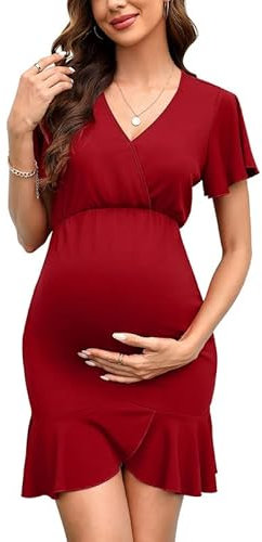 Clearlove Robe de maternité élégante à manches courtes et col en V, rouge bordeaux, XXL