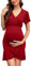 Clearlove Robe de maternité élégante à manches courtes et col en V, rouge bordeaux, XXL