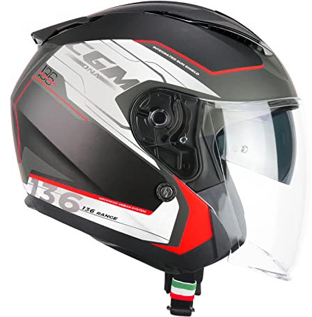 CGM Casco open face, 136S DNA APACHE Nero Rosso opaco, M (57-58cm)