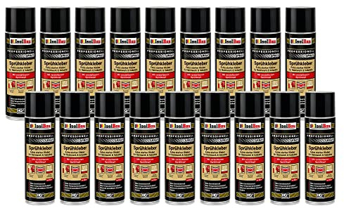 Isolbau Sprühkleber 18 x 500 ml - Extra starker Kleber für Heimwerk & Industrie - Klebe-Spray für Schaumstoff, Holz, Stoff, Leder, Filz uvm