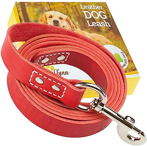 ADITYNA Strapazierfähige Hundeleine aus Leder, 1,8 m x 2,5 cm, starke, weiche Trainingsleine für große und extra große Rassen, Rot, XL – 1,8 m x 2,5 cm