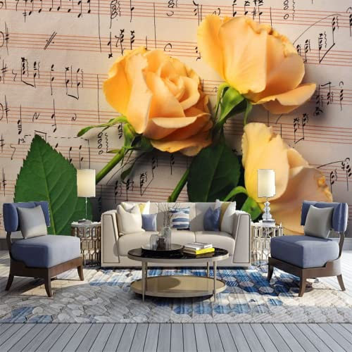 Wallpaper Yellow Rose Stick and Peel Large Wall Mural Retro Music Wall Sticker for Living Room Bedroom TV and Sofa Background Kids Rooms 325x232 Inch