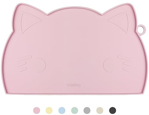 Coomazy Cat Food Mat Silicone Pet Feeding Mat for Dogs and Cats Non Slip Dog Bowl Mat for Food and Water Pink