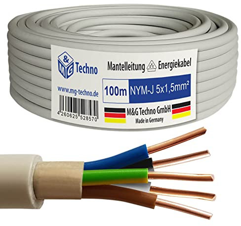 M&G Techno 100m NYM-J 5x1,5 mm² Mantelleitung Feuchtraumkabel Elektrokabel Kupfer Made in Germany