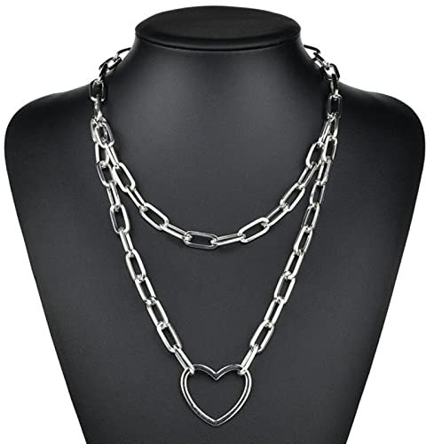 WEITING Hip Hop Multi Layers Kette Halskette mit Herz Schloss Damen Herren Punk Rock Vorhängeschloss Anhänger Halskette Emo Gothic Schmuck X054 Herz