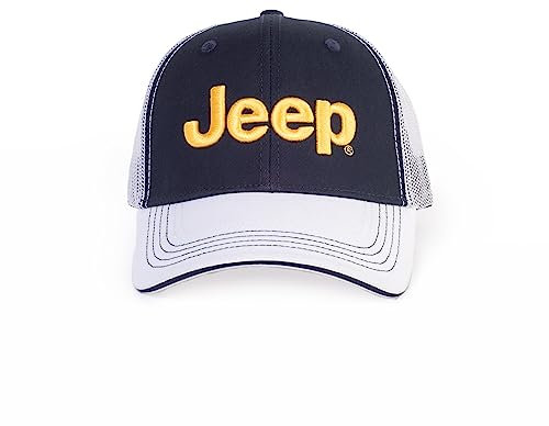 Jeep Duck Custom Trucker Schirmmütze - Strukturiert, 6-Panel Weiß/Marineblau, weiß/marineblau, Einheitsgröße