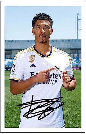 RJR Prints Fotodruck von Jude Bellingham Real Madrid, signiert, 15,2 x 10,2 cm, vorgedrucktes Fußball Autogramm, Geschenk