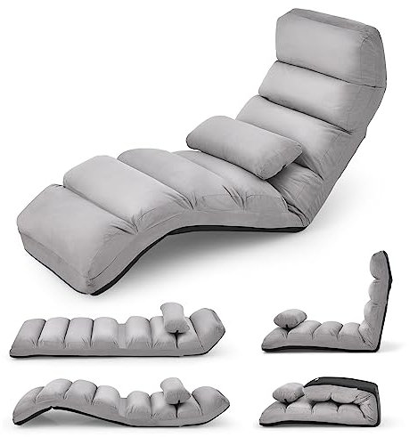 COSTWAY Relaxliege klappbar, Bodenstuhl mit Verstellbarer Rückenlehne, Bodenliege mit Schlaffunktion, Bodensofa, Bodensessel für Gaming, Schlafen, Lesen, Grau